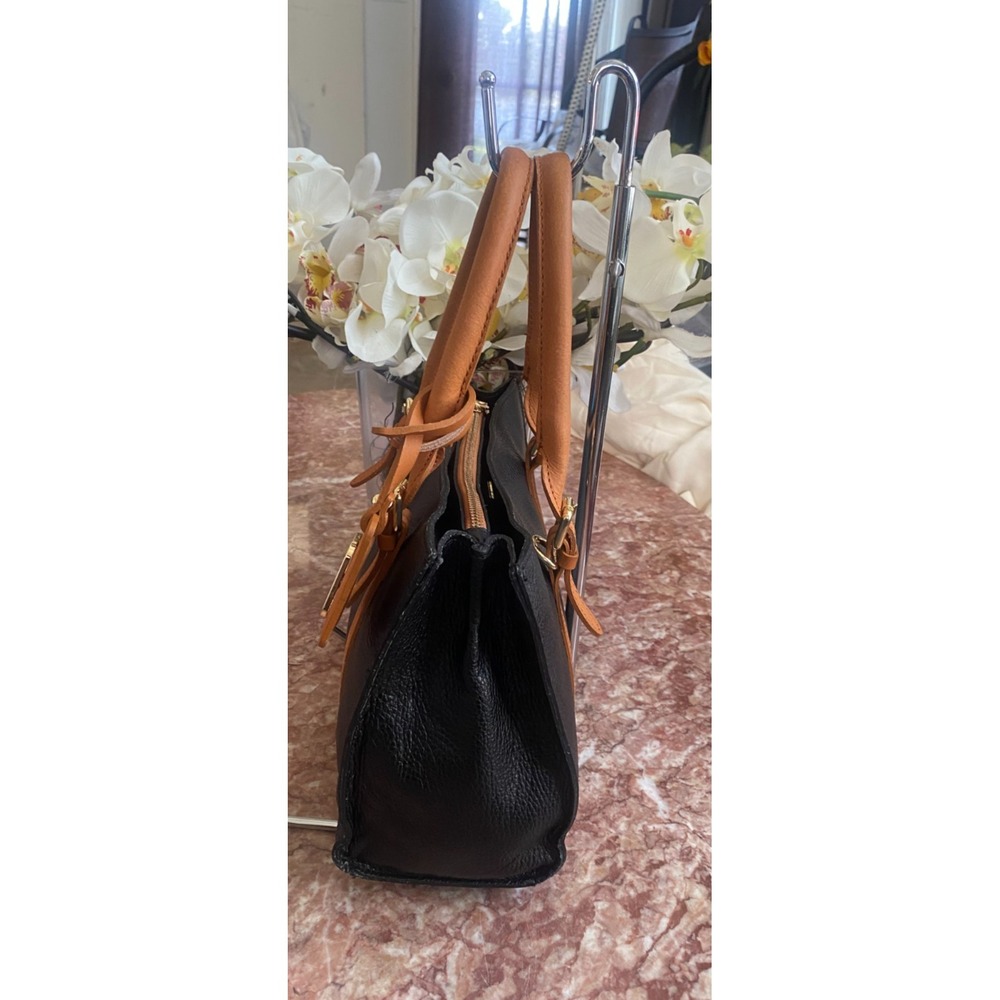 VALENTINA RIMINI Women's Black Pebble Tan Leather Handbag Made in Italy, $365 - Picture 4 of 10